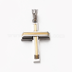 Nouveaux pendentifs croix en acier inoxydable bicolore 201 pour hommes, or et acier inoxydable Couleur, 33x22x5mm, Trou: 4.5x7mm