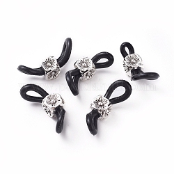 Eyeglass Holders, Glasses Rubber Loop Ends, with Zinc Alloy Beads, Flower, Black, Antique Silver, 22mm, Hole: 2.8mm