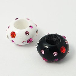 Resin Large Hole Beads, with Colorful Austrian Crystal, White & Black, 15x9mm, Hole: 7mm