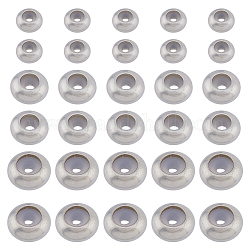 Dicosmétique 50pcs 3 style 316l perles chirurgicales en acier inoxydable, avec caoutchouc à l'intérieur, perles de curseur, perles de bouchage, rondelle, couleur inoxydable, 7~10x3.5~5mm, trou en caoutchouc: 1~5 mm
