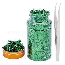 GORGECRAFT Nail Art Foil Flakes, Green Foil Nail Art Chip Glitter Metallic Foil Flakes with Tweezers for Resin Jewelry Nail Bright Glitter