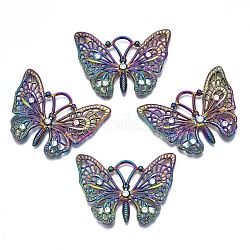 Ciondoli in lega color arcobaleno con placcatura a cremagliera, con rhinestone di cristallo, cadmio & nichel &piombo libero, farfalla, 37x48x4.5mm, Foro: 7x8 mm