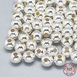Perles 925 en argent sterling, ronde, couleur d'argent, 9mm, Trou: 2mm