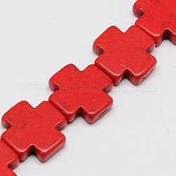 Синтетических нитей бирюзовые бусы, окрашенные, греческий крест, красные, 35x35x6 мм, отверстие : 1 мм, Около 80 шт / 1000 г