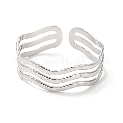 304 bracelet manchette ouvert vague en acier inoxydable, bijoux pour femmes, couleur inoxydable, diamètre intérieur: 2 pouce (5.1 cm)