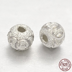Strukturierte 925 runde Perlen-Abstandshalter aus Sterlingsilber, Silber, 5 mm, Bohrung: 1 mm, ca. 50 Stk. / 10 g