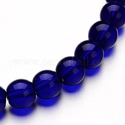 Cuentas redondas de vidrio, azul, 10mm, agujero: 1 mm, aproximamente 32 pcs / cadena, 11 pulgada