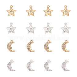Arricraft 16 pièce de breloques étoiles et lunes en zircone cubique, 2 couleurs, Breloques en strass or clair, perles célestes en micro cristal pour la fabrication de bracelets et de colliers, bijoux