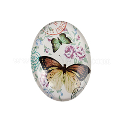 Овальные кабошоны из стекла, с рисунками бабочек , красочный, 25x18x6 мм