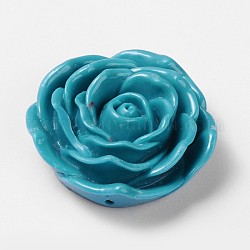 Resin Beads, Flower Rose, Dark Cyan, 45x18mm, Hole: 1.5mm