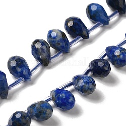 Chapelets de perles en lapis-lazuli naturel, facette, top foré, larme, 9~10.5x6~6.5mm, Trou: 0.7mm, Environ 45 pcs/chapelet, 15.59~16.14'' (39.6~41 cm)