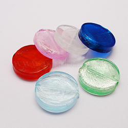 Perles vernissées de feuille en argent manuelles, plat rond, couleur mixte, 28x6mm, Trou: 2mm