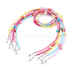 Brillenketten, Halsband für Brillen, mit Acryl runde Perlen, Fimo Blume mit Smile Face Perlen und Gummischlaufenende, Mischfarbe, 27.95~28.15 Zoll (71~71.5 cm)
