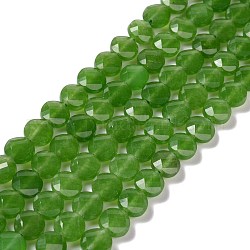 Hilos de abalorios de jade blanco natural, facetados, teñido, plano y redondo, verde, 8~8.5x5~5.5mm, agujero: 1.2 mm, aproximamente 48 pcs / cadena, 15.35'' (39 cm)
