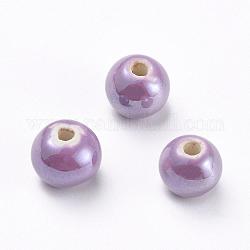Perles en porcelaine manuelles, nacré, ronde, moyen orchidée, 10mm, Trou: 2~3mm