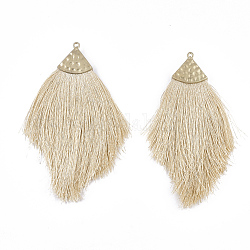 Polyester Tassel Big Pendant Decorations, with Alloy Findings, Golden, BurlyWood, 100~108x51~62x7mm, Hole: 2mm