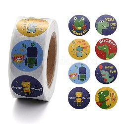Dessin animé enfants stickers, étiquettes adhésives rouleau autocollants, étiquette cadeau, pour enveloppes, fête, présente la décoration, plat rond, colorées, motif de dinosaure, 25mm, à propos 500pcs / roll