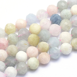 Chapelets de perles en morganite naturelle, ronde, facette, 8mm, Trou: 1mm, Environ 48 pcs/chapelet, 15.2 pouce (38.5 cm)