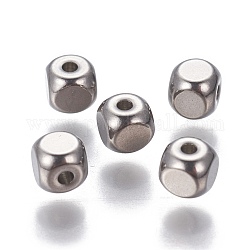 201 Stainless Steel Beads, Square, Stainless Steel Color, 4x4x4mm, Hole: 1.2mm