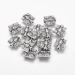 Tibetischer stil legierung perlen, Bleifrei und Nickel frei und Cadmiumfrei, Rechteck, Antik Silber Farbe, ca. 10 mm breit, 12 mm lang, 3 mm dick, Bohrung: 1 mm