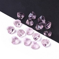 Perles en verre transparentes, facette, cœur, rose, 14x14x8~9mm, Trou: 1~1.2mm