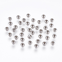 Intercalaires perles rondes en 304 acier inoxydable, accessoires en métal pour fournitures de fabrication de bijoux, couleur inoxydable, 4mm, Trou: 1.5mm