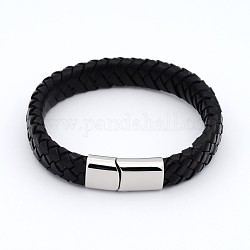 Unisex Casual Style Braided Leather Bracelets Making, with 304 Stainless Steel Clasps, Black, 220x13x6mm