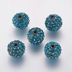 Abalorios de Diamante de imitación de la aleación, Grado A, redondo, gunmetal, aguamarina, 10mm, agujero: 2 mm