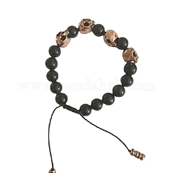 Braccialetti elasticizzati da uomo con perline con teschio in lega, bronzo antico, 7-1/8 pollice (18 cm)
