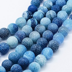 Chapelets de perle en agate naturelle patinée, teinte, ronde, Dodger bleu, 10mm, Trou: 0.5mm, Environ 37 pcs/chapelet, 14.3 pouce