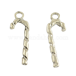Tibetan Style Alloy Candy Cane Pendants for Christmas, Cadmium Free & Nickel Free & Lead Free, Antique Silver, 26x8.5x2mm, Hole: 2.5mm