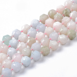 Chapelets de perles en morganite naturelle, ronde, teinte, facette, 8~9x10mm, Trou: 1.2mm, Environ 33~35 pcs/chapelet, 15.16 pouce (38.5 cm)