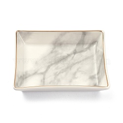 Rectangle with Marble Pattern Porcelain Jewelry Display Plate, Cosmetics Organizer Storage Tray, Floral White, 127x102x25mm, Inner Diameter: 117x89mm