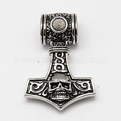 Retro 316 Stainless Steel Pendants, Leading Mark with Skull, Antique Silver, 48x34x16mm, Hole: 9x11mm