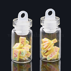Ручной полимерной глины ногтей декоративные аксессуары, с стеклянной бутылкой для желаний и пластиковой пробкой для ccb, желтые, 4~7x4~6x0.1~1 мм, Бутылка: 27.5x11 мм, отверстие : 3 мм