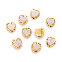 Cabochons en alliage, accessoires nail art de décoration, avec imitation de coquille, or, cœur, blanc, 9x8mm