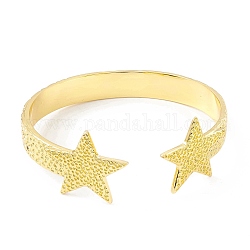 Rack Plating Brass Double Star Open Cuff Bangle for Women, Cadmium Free & Lead Free, Real 18K Gold Plated, Inner Diameter: 2-1/8x2-3/8 inch(5.3x6cm)
