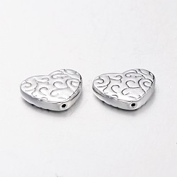 Lead Free & Nickel Free Alloy Heart Beads, Long-Lasting Plated, Silver Color Plated, 15x18x4mm, Hole: 1mm