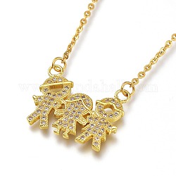 Brass Micro Pave Clear Cubic Zirconia Pendant Necklaces, with 304 Stainless Steel Cable Chains, Family, Golden, 19.68 inch(50cm)