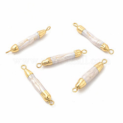 Colgantes de conector de perlas keshi naturales barrocas, enlaces de columna, con bucles dobles de latón, la luz de oro, 31~33x4~5mm, agujero: 1.8 mm
