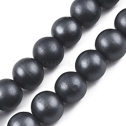 Brins de perles en bois naturel peint, ronde, noir, 15~16x14~15mm, Trou: 3.5~4.5mm, Environ 25 pcs/chapelet, 14.25 pouce ~ 14.33 pouces (36.2 cm ~ 36.4 cm)