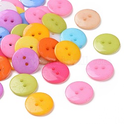 Botones de costura de acrílico, botones de plástico para el diseño de vestuario, 2 agujero, teñido, plano y redondo, color mezclado, 17x2mm, agujero: 1 mm