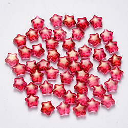 Spray Painted Glass Beads, with Glitter Powder, Star, Red, 8x8.5x4mm, Hole: 1mm