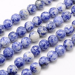 Perles de jaspe tache bleue naturelle, facette, ronde, bleu, 10mm, Trou: 1mm, Environ 38 pcs/chapelet, 15.75 pouce