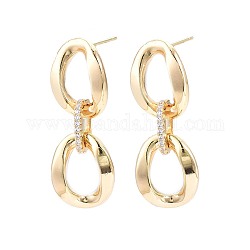 Boucles d'oreilles pendantes ovales avec zircons cubiques, Boucles d'oreilles épaisses en laiton doré pour femme, sans nickel, clair, 37.5x14mm, pin: 0.7 mm