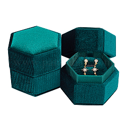 Cofanetti per gioielli in velluto nbeads, con lino e similpelle, per scatola anello e collana, esagono, grigio ardesia scuro, 5.55x6.3x5.8cm, diametro interno: 4.3x5 cm