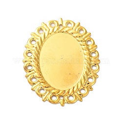 Base del conector de cabujón hierro, adornos de metal grabados, oval, dorado, Bandeja: 24x18 mm, 37.5x31x1mm, agujero: 1.4 mm