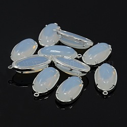 Silberfarbene Messingglasanhänger, Oval, Rauch weiss, 24x15x7 mm, Bohrung: 1 mm