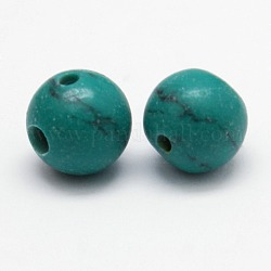 3-Hole Dyed Synthetic Turquoise Round Beads, Buddha Beads, T-Drilled Beads, Sea Green, 8mm, Hole: 1~1.5mm