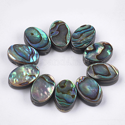 Perles coquille d'ormeau / coquille de paua, ovale, verte, 12x8x3.5~4mm, Trou: 1mm